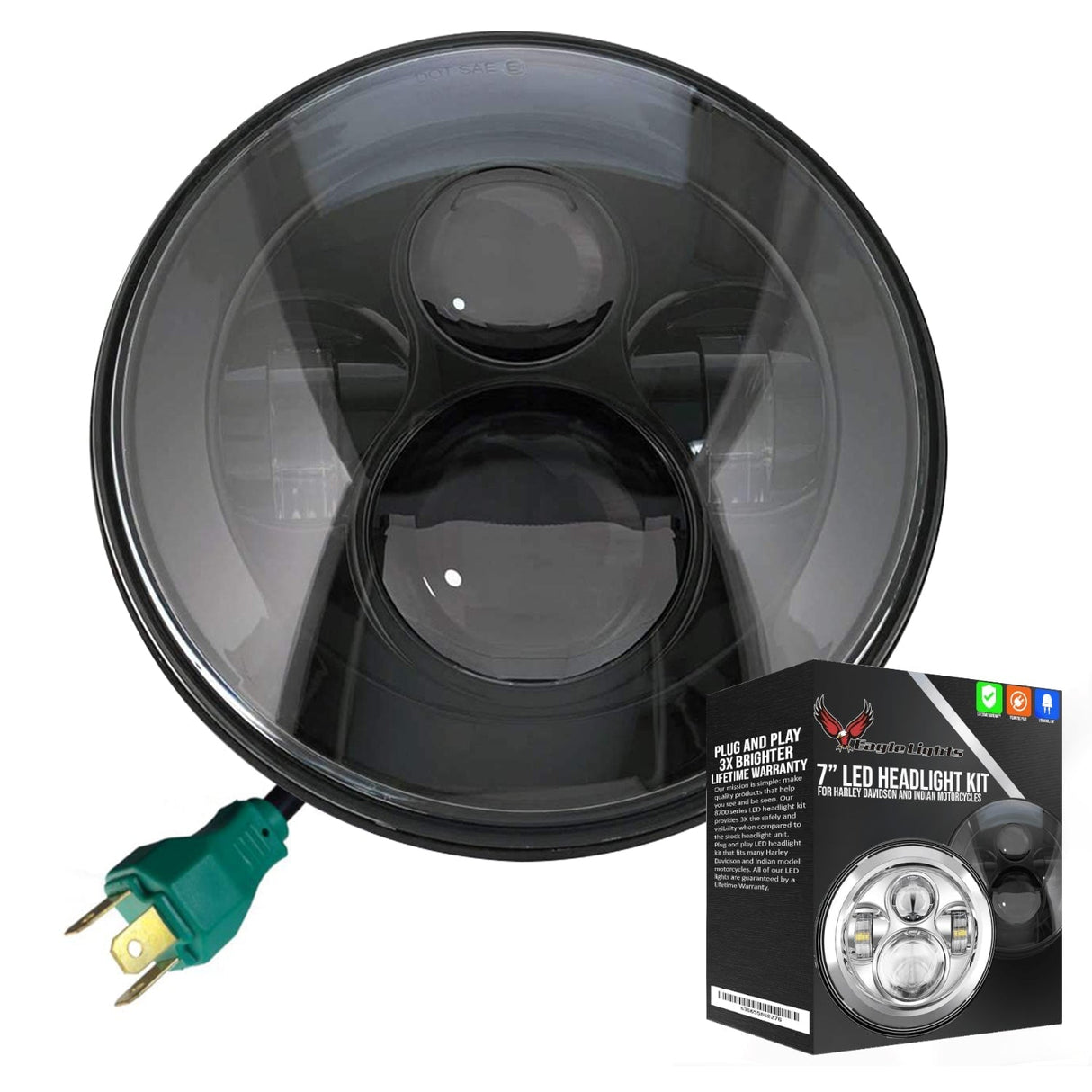 Eagle Lights 7" LED Headlight for Harley-Davidson® and Indian® Motorcycles - Generation I / Black Kit