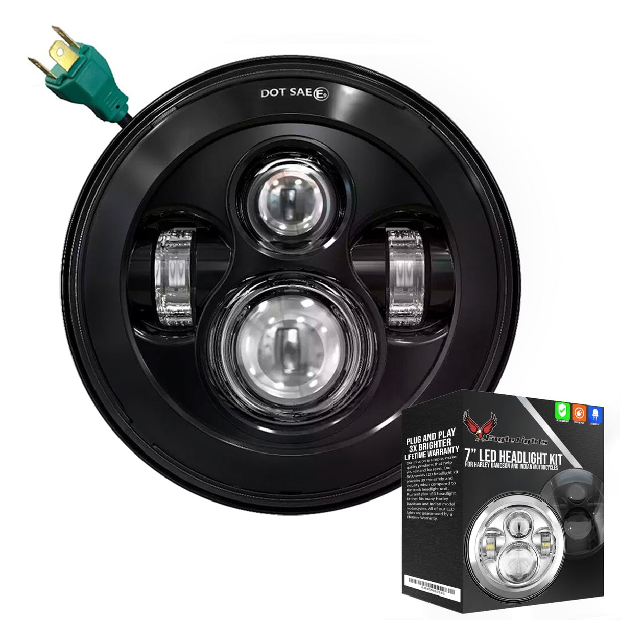 Eagle Lights 7" LED Headlight for Harley-Davidson® and Indian® Motorcycles - Generation I / Black Kit