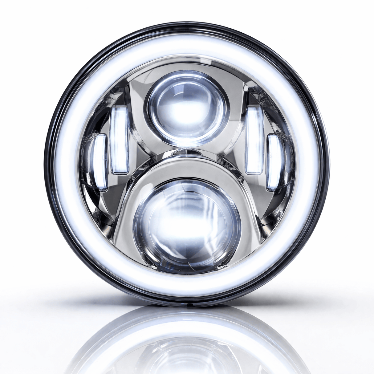 Eagle Lights 7" LED Headlight and 4.5" LED Passing Light Kit with Halo Rings for Harley-Davidson® & Indian® Motorcycles - Generation II / Chrome / Halo Ring