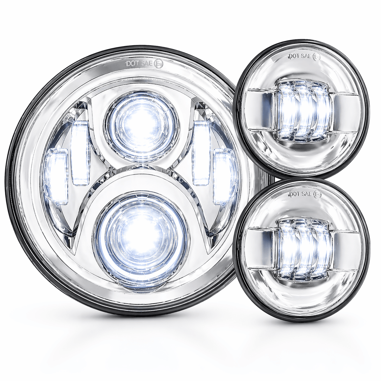 Eagle Lights 7" LED Headlight and 4.5" LED Passing Light Kit for Harley-Davidson and Indian Motorcycles - Generation II / Chrome