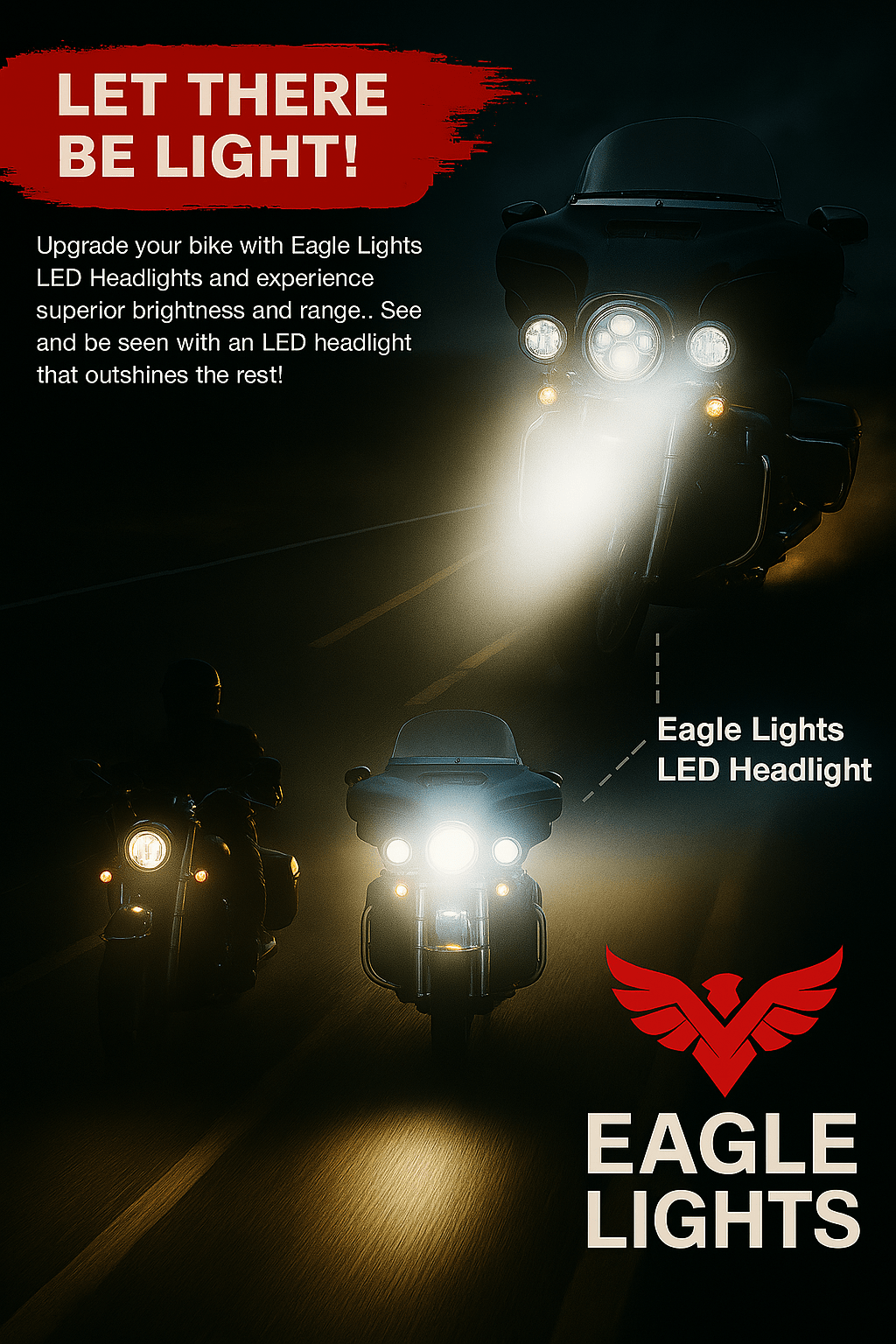 Eagle Lights 7" LED Headlight and 4.5" LED Passing Light Kit for Harley-Davidson® and Indian® Motorcycles - Generation I / Chrome