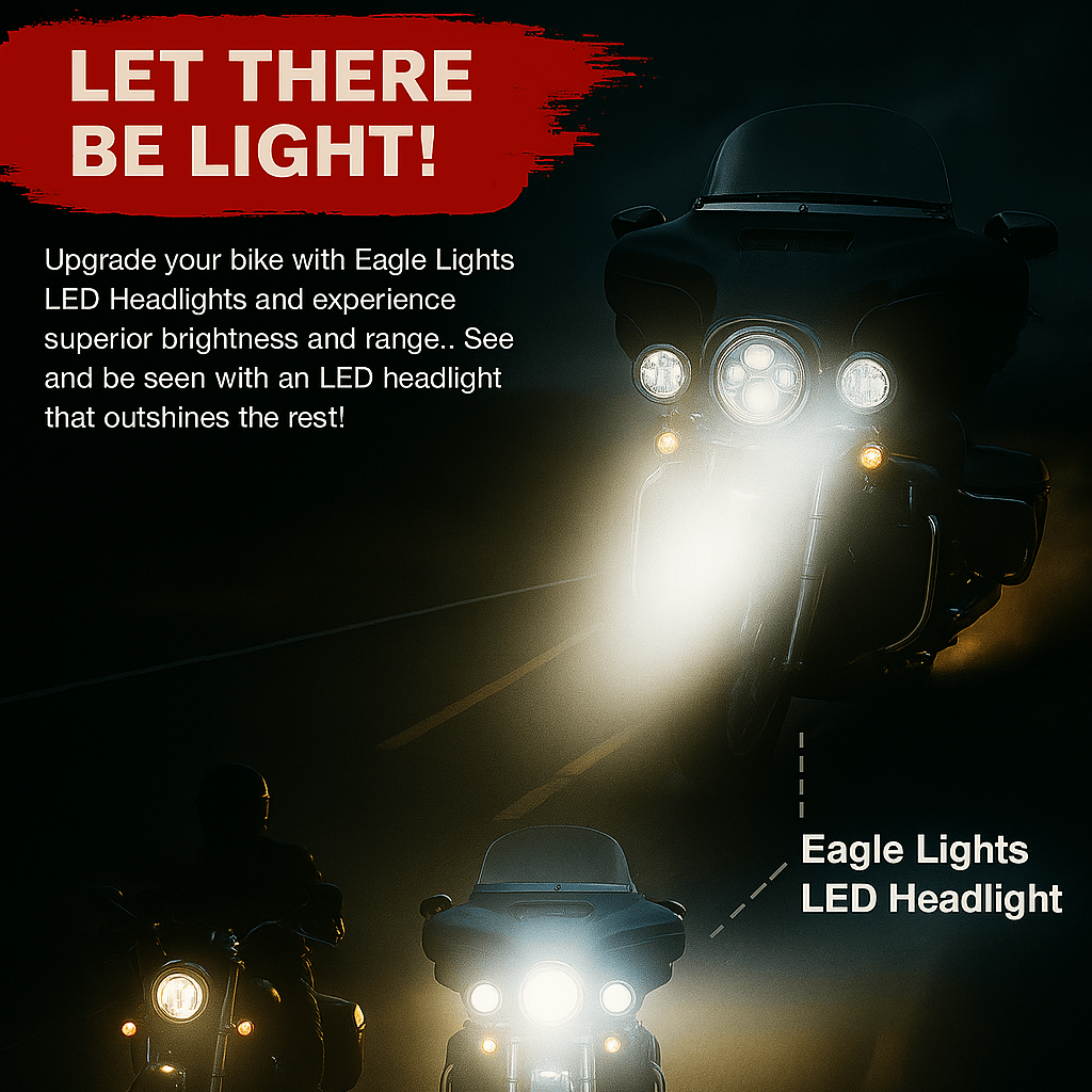 Eagle Lights 7" LED Headlight and 4.5" LED Passing Light Kit for Harley-Davidson® and Indian® Motorcycles - Generation I / Chrome