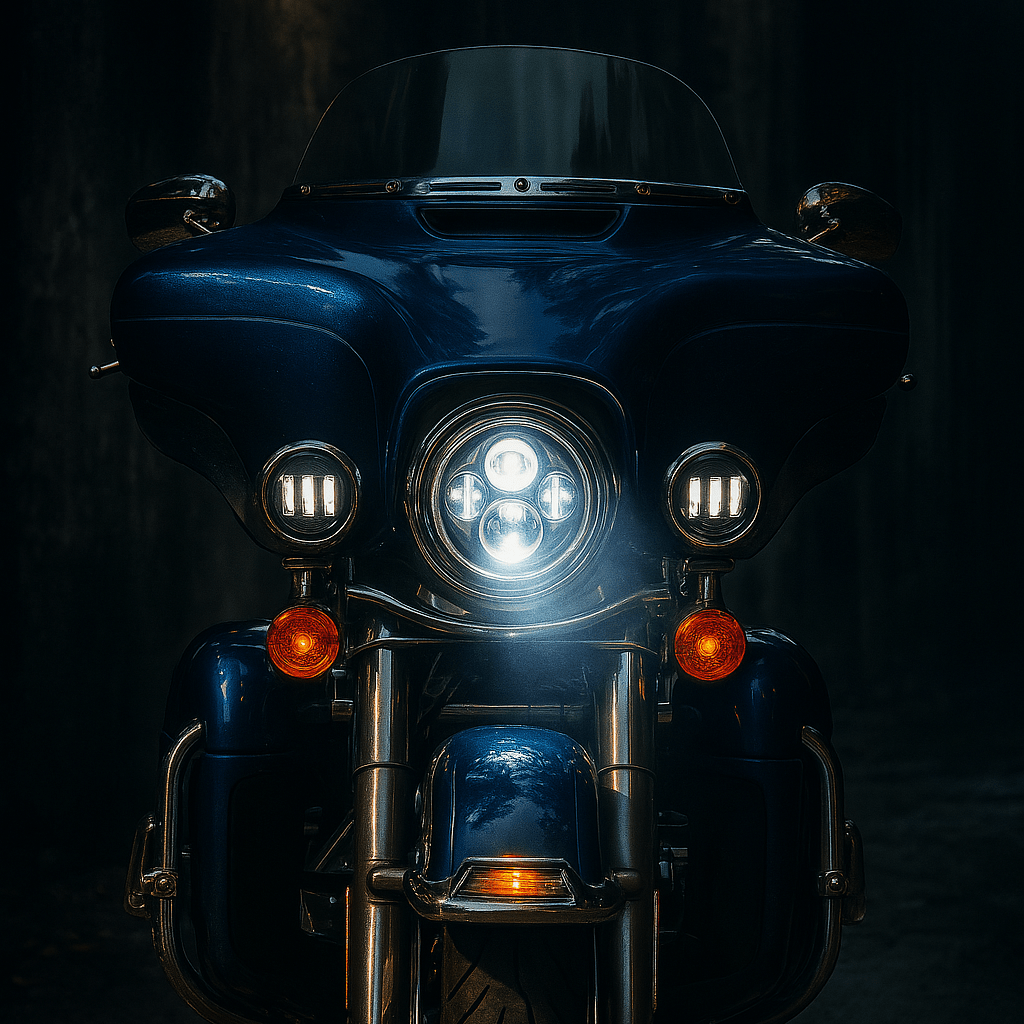 Eagle Lights 7" LED Headlight and 4.5" LED Passing Light Kit for Harley-Davidson® and Indian® Motorcycles - Generation I / Chrome