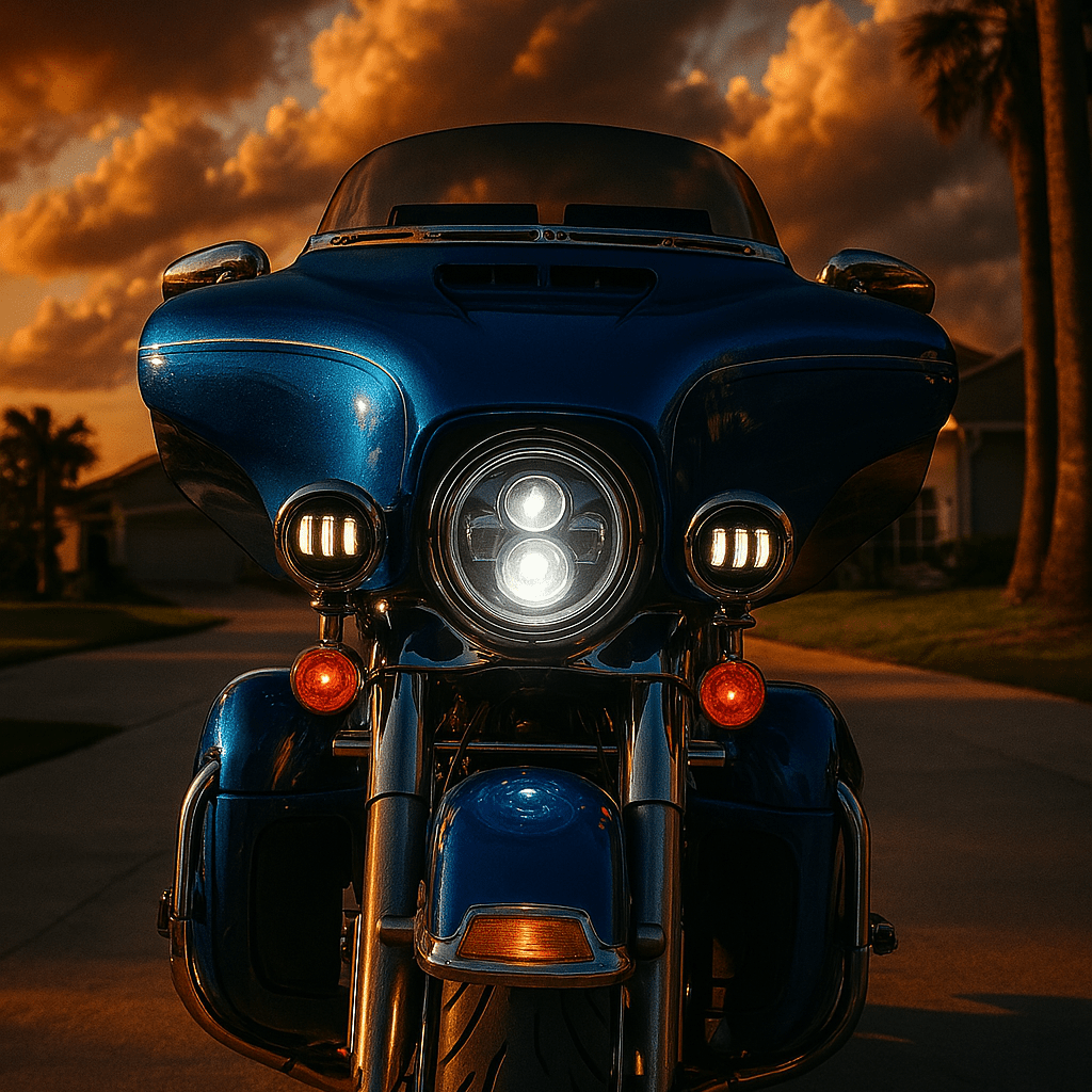 Eagle Lights 7" LED Headlight and 4.5" LED Passing Light Kit for Harley-Davidson® and Indian® Motorcycles - Generation I / Chrome