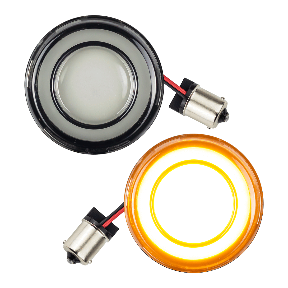 Eagle Lights HALOS 2" Rear Amber LED Turn Signals for Harley-Davidson® Motorcycles - 1156 Base / Amber