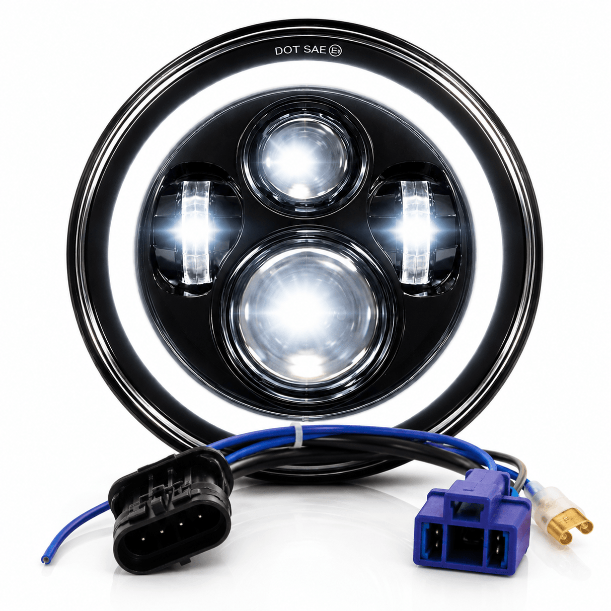 Eagle Lights 7" LED Headlight with LED Halo Ring for Harley-Davidson® and Indian® Motorcycles - Generation I / Black Kit