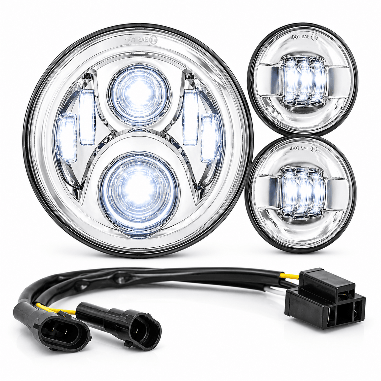 Eagle Lights 7" LED Headlight and 4.5" LED Passing Light Kit for Harley-Davidson and Indian Motorcycles - Generation II / Chrome