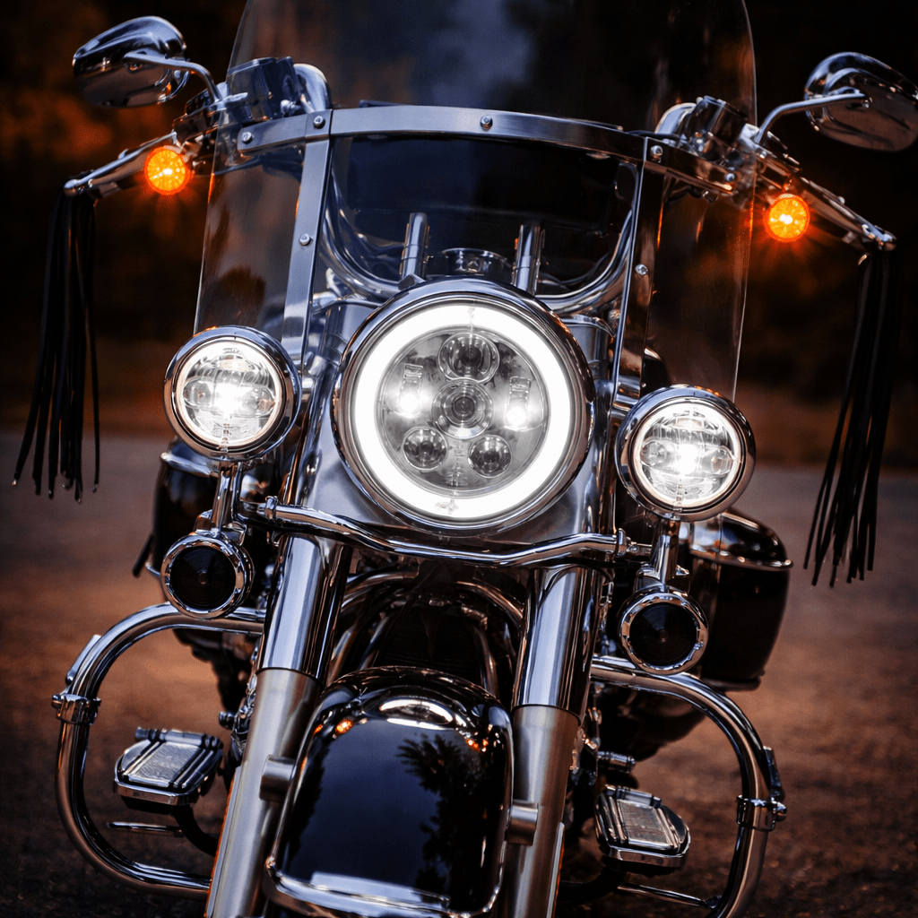 Eagle Lights 7" LED Headlight Kit with Halo Ring for Harley-Davidson® and Indian® Motorcycles - Generation III / Chrome