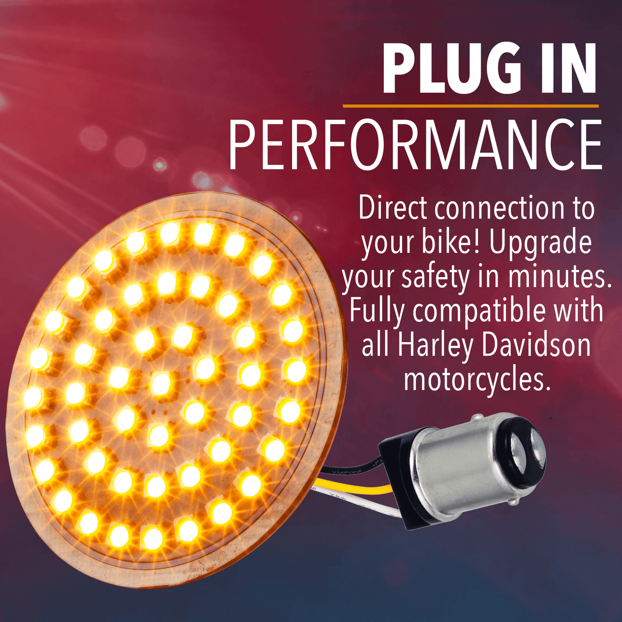 Eagle Lights 2" Generation II Front and Rear LED Turn Signals Kit for Harley-Davidson® Motorcycles - Front 1157 / Rear 1156 / Rear LEDs Amber