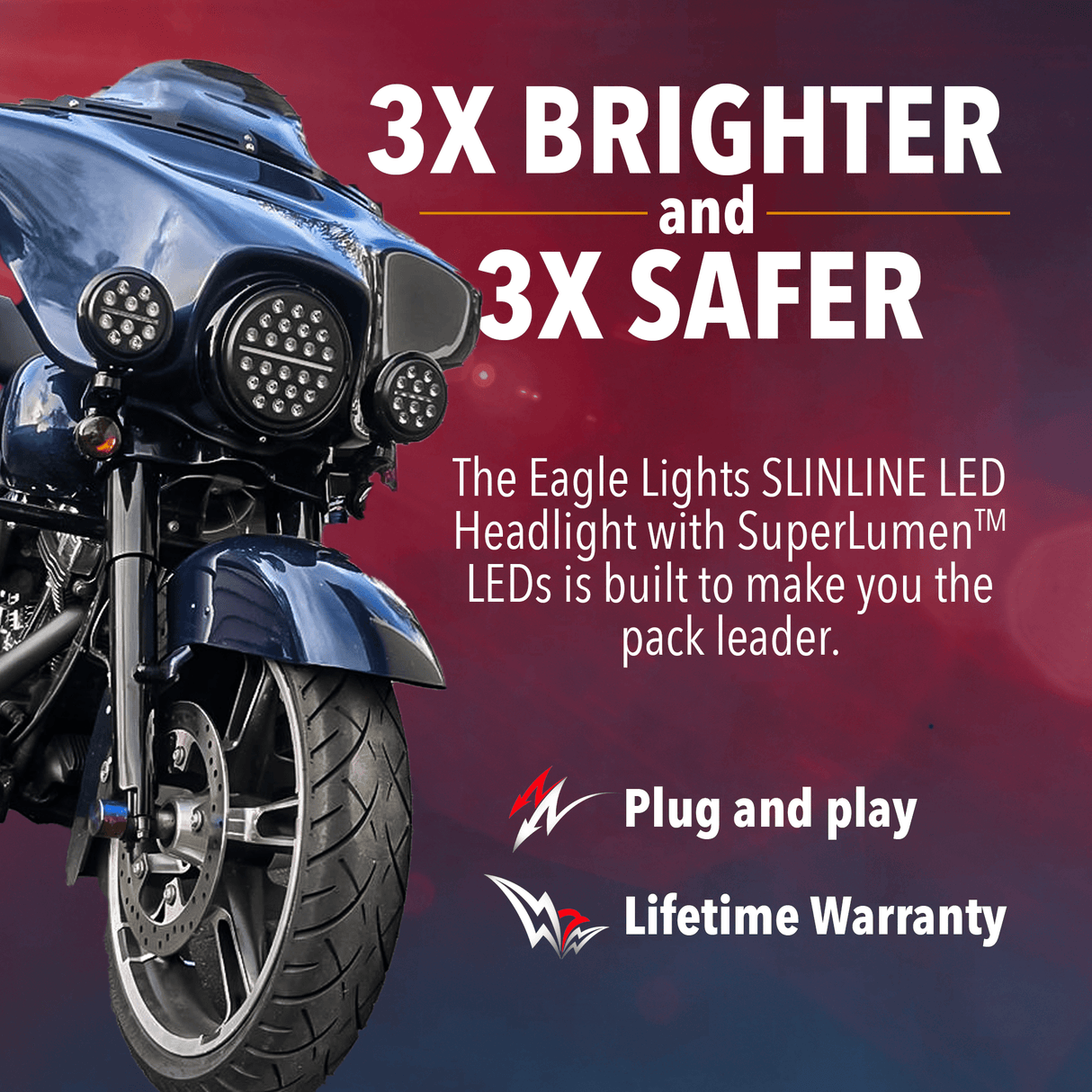 Eagle Lights 7" SLIM LINE Multi LED Projection Headlight - Black - Fits All 7" Harley-Davidson® and Indian® Headlight Buckets