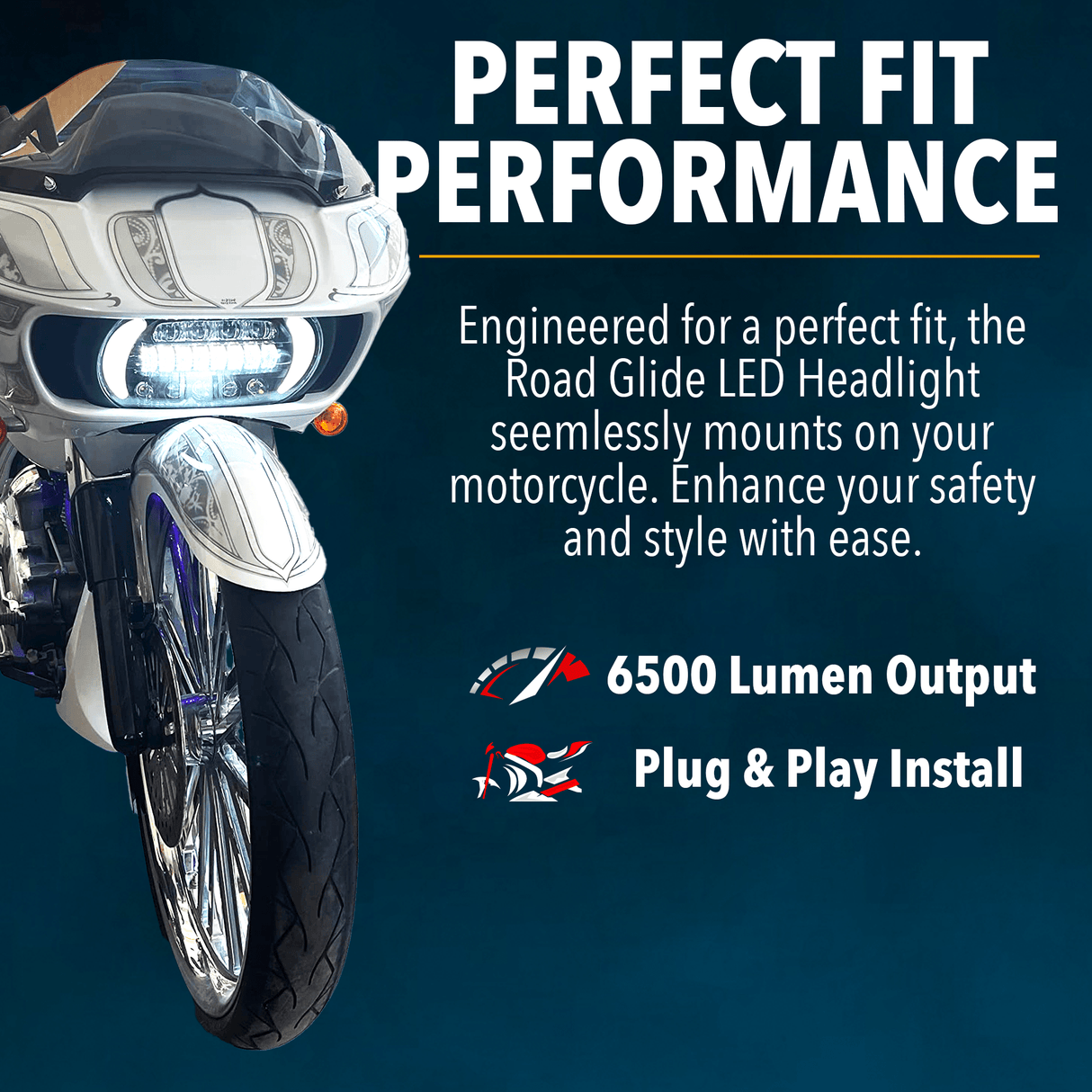 Eagle Lights LED Projection Headlight for Harley-Davidson® 2015 or Newer Road Glide with Vent Insert Light Combo Kit