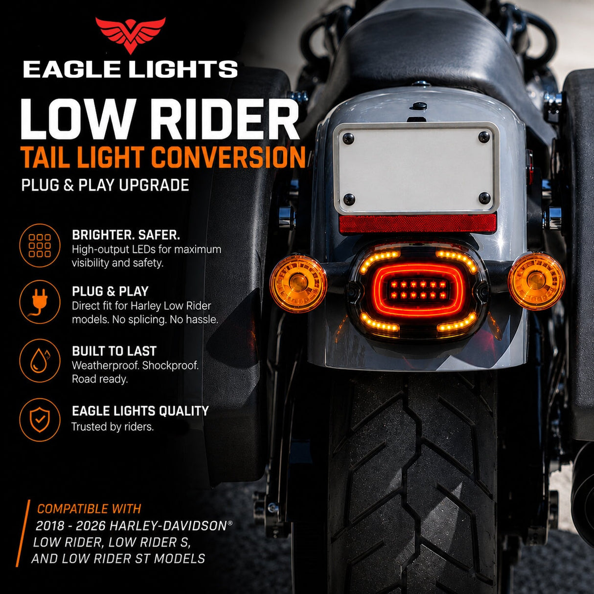 Eagle Lights HALOS Layback LED Tail Light with Turn Signals for Harley-Davidson® 2021 - Current Low Rider Models