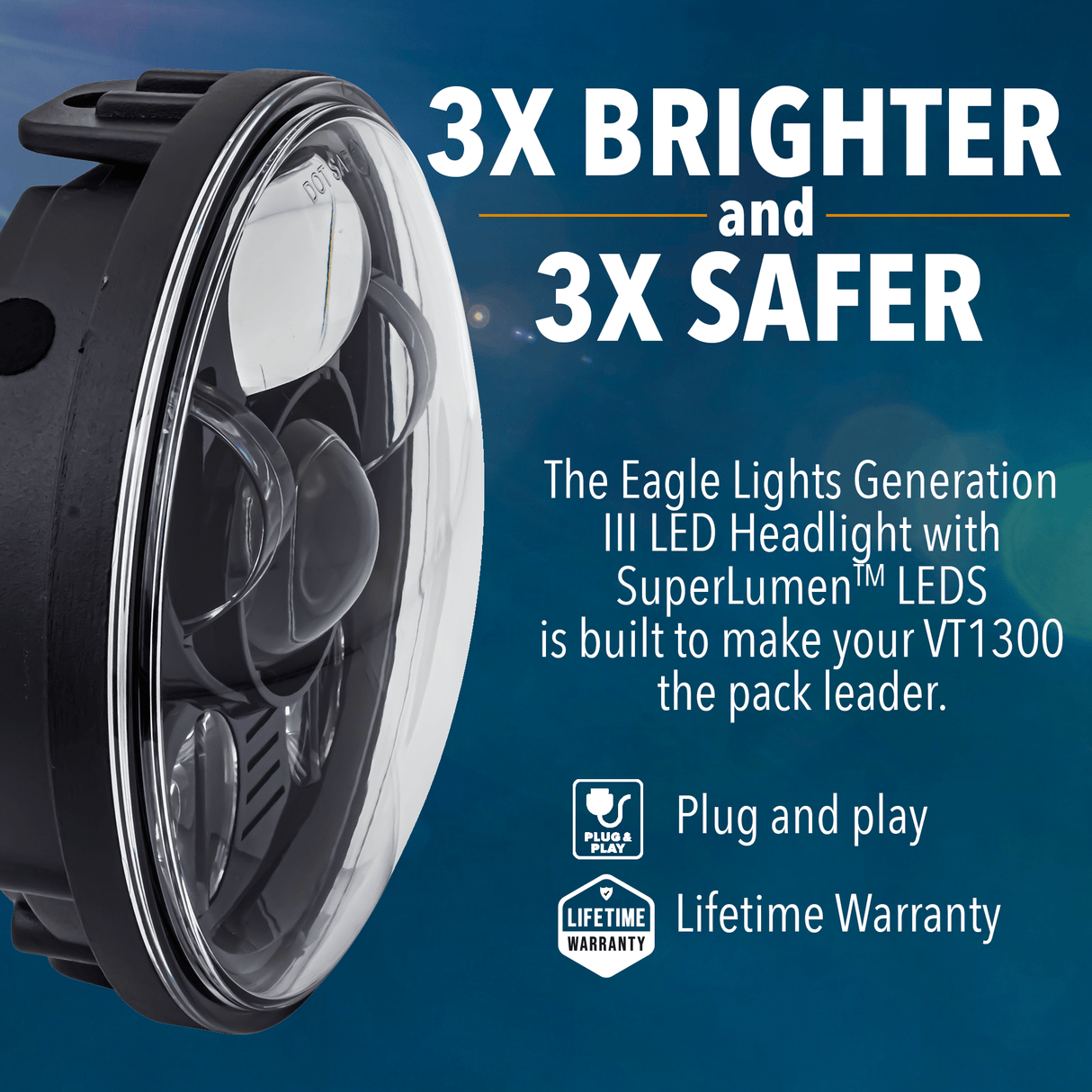 Eagle Lights 5 3/4" Adjustable LED Headlight for 2010 - Current Honda Shadow Aero, Phantom, Fury, Sabre, Stateline, Interstate VT1300 and VTX Models