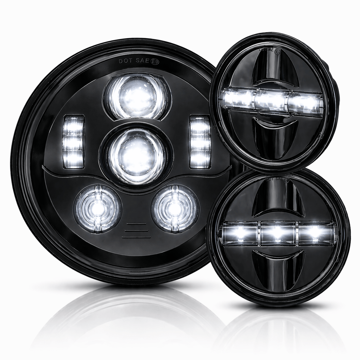 Eagle Lights 7" LED Headlight and 4.5" LED Passing Light Kit for Harley-Davidson® and Indian® Motorcycles - Generation III / Black