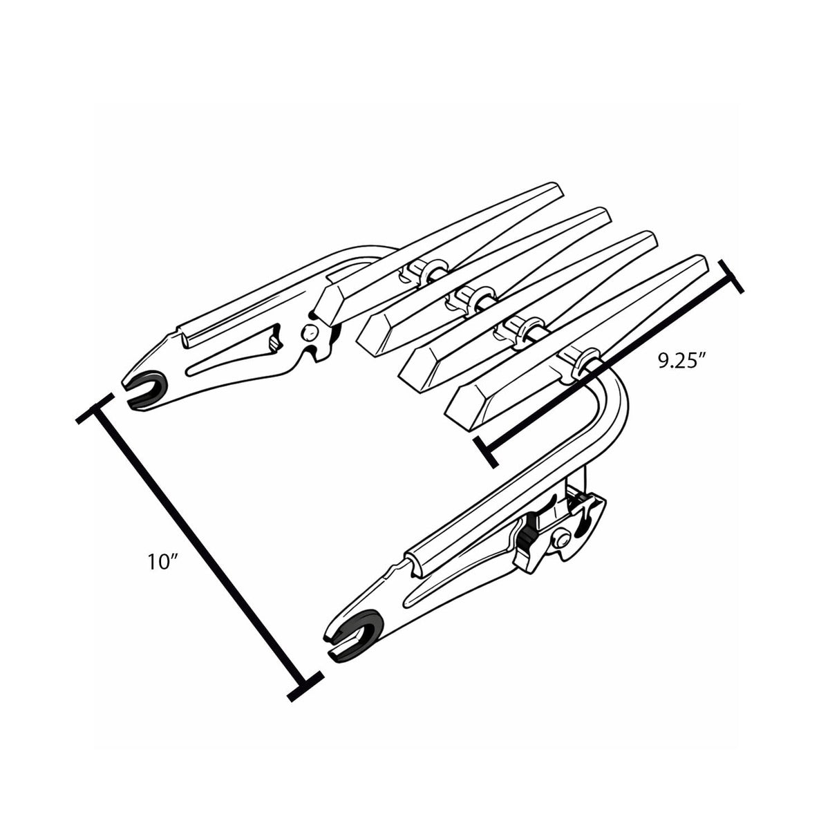 Eagle Lights detachable stealth luggage rack for Harley-Davidson Touring models showing overall width and length measurements