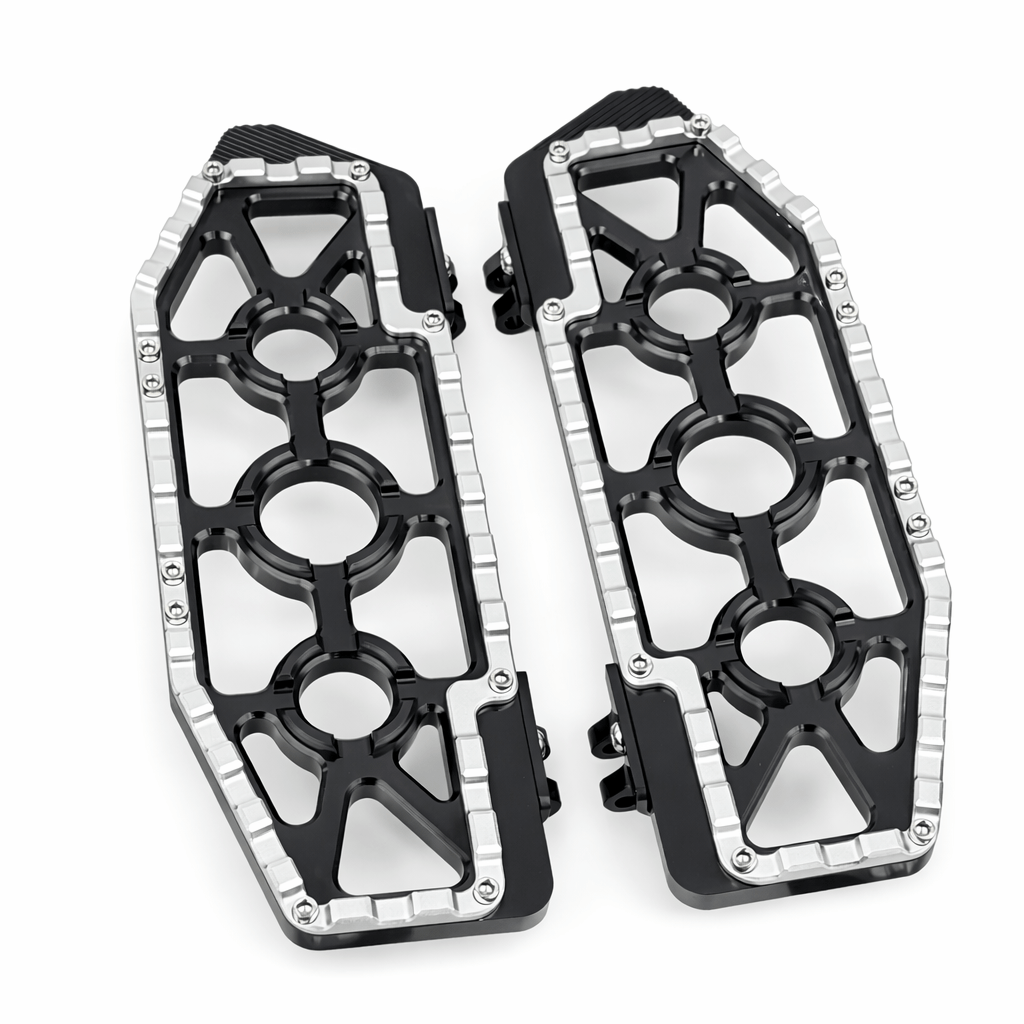 Eagle Lights Redline MX driver floor boards for Harley-Davidson motorcycles black chrome billet aluminum