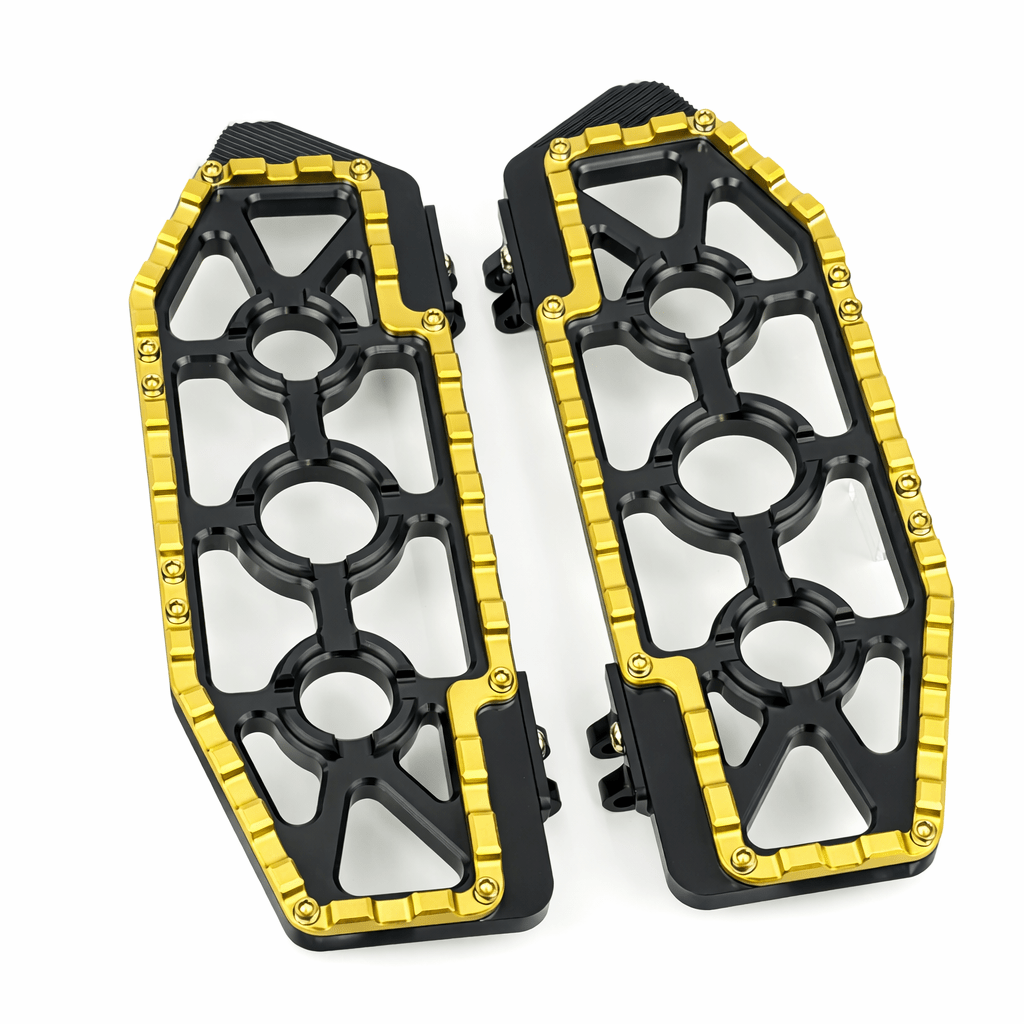 Eagle Lights Redline MX driver floor boards for Harley-Davidson motorcycles gold billet aluminum