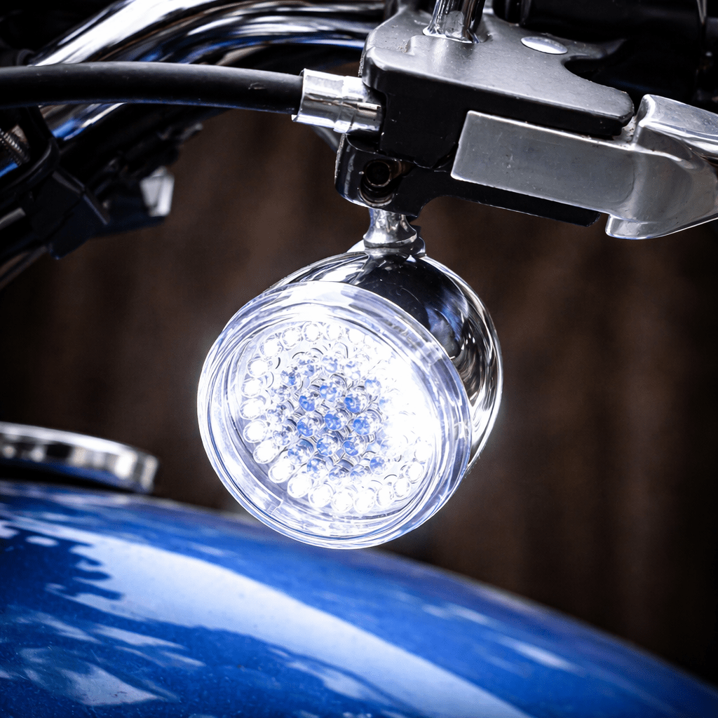 Eagle Lights 2” Front LED Turn Signal with Halo Running Light Kit for Harley-Davidson® - White Halo Ring / Amber Turn Signal / 1157 Base