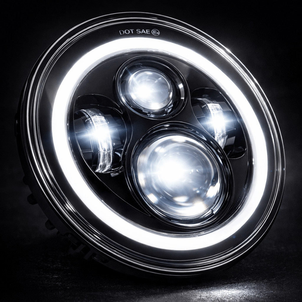 Eagle Lights 7" LED Headlight with LED Halo Ring for Harley-Davidson® and Indian® Motorcycles - Generation I / Generation I / Black Kit