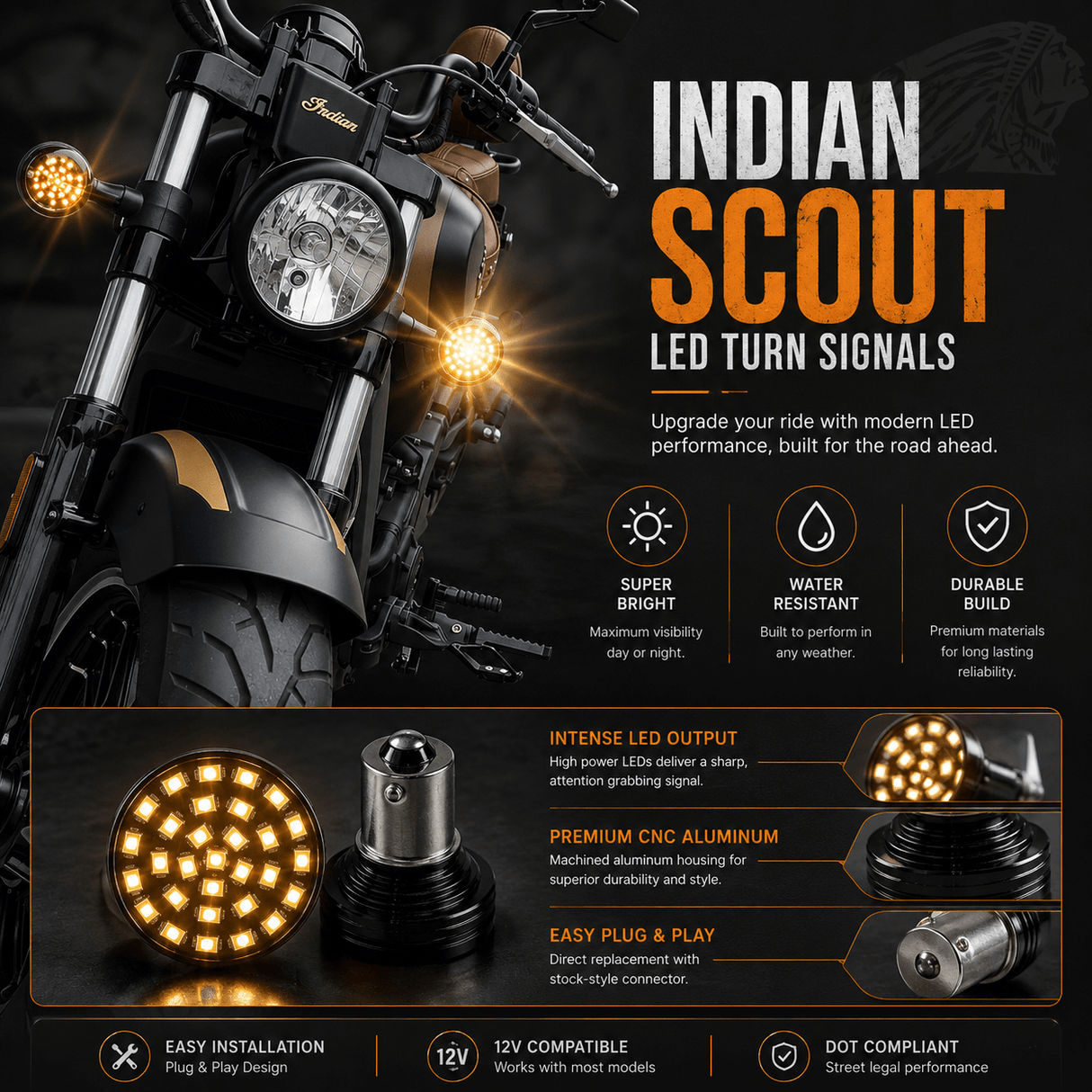 Indian® Scout SUNBURST LED Turn Signals - Pair
