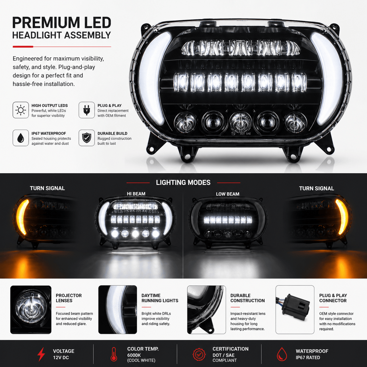 Eagle Lights LED Projection Headlight for Harley-Davidson® 2015 - 2025 Road Glide Models