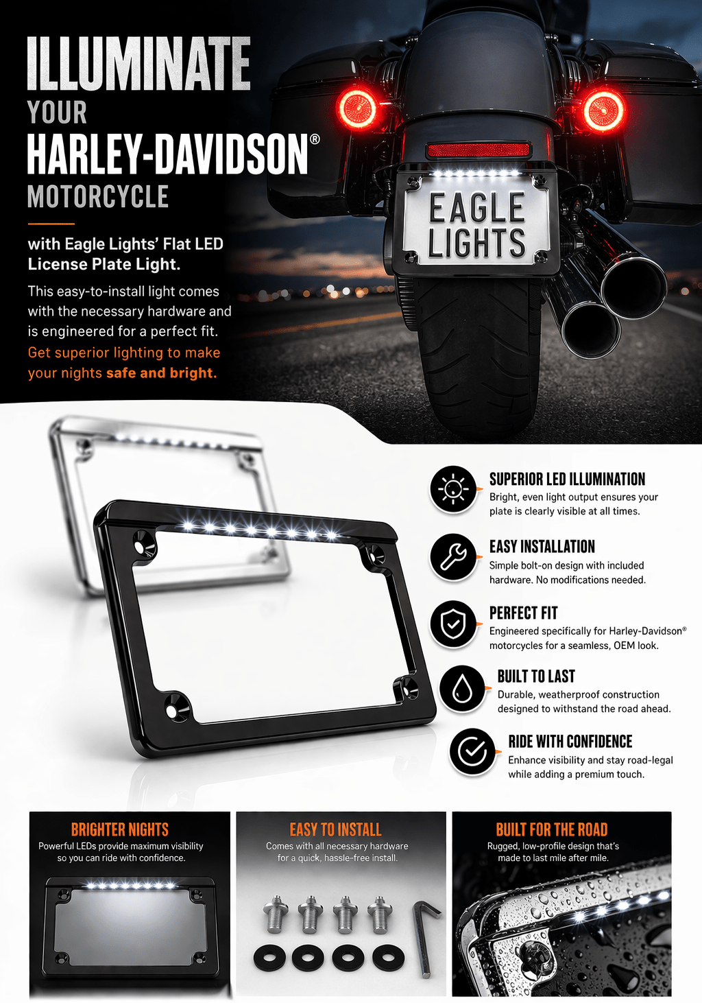 Eagle Lights Flat LED License Plate Light for Harley-Davidson® Motorcycles