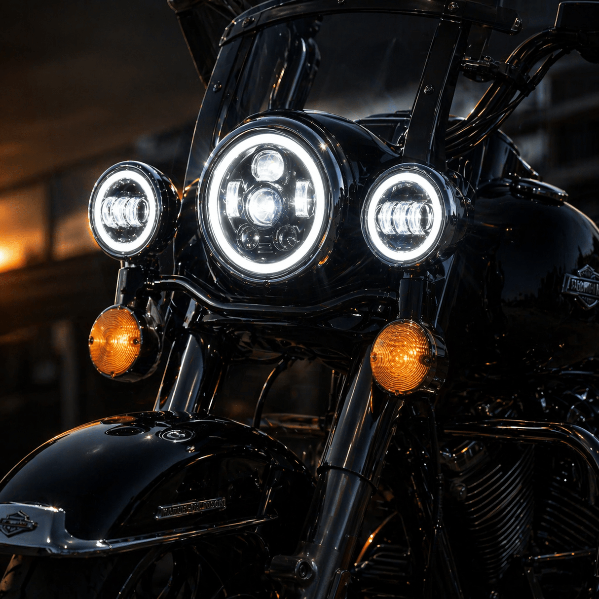 Eagle Lights 7" LED Headlight and 4.5" LED Passing Light Kit with Halo Rings for Harley-Davidson® & Indian® Motorcycles - Generation III / Chrome / Halo Ring