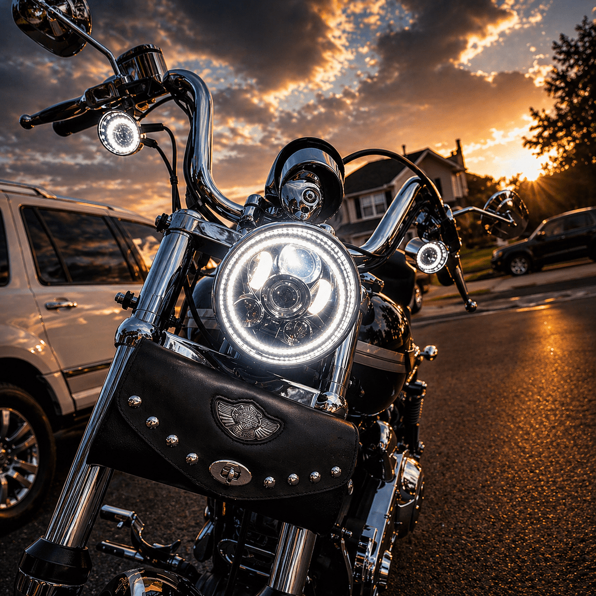 Eagle Lights 5 3/4" LED Headlight Kit with Halo Ring for Harley-Davidson® and Indian® Motorcycles - Generation III / Chrome