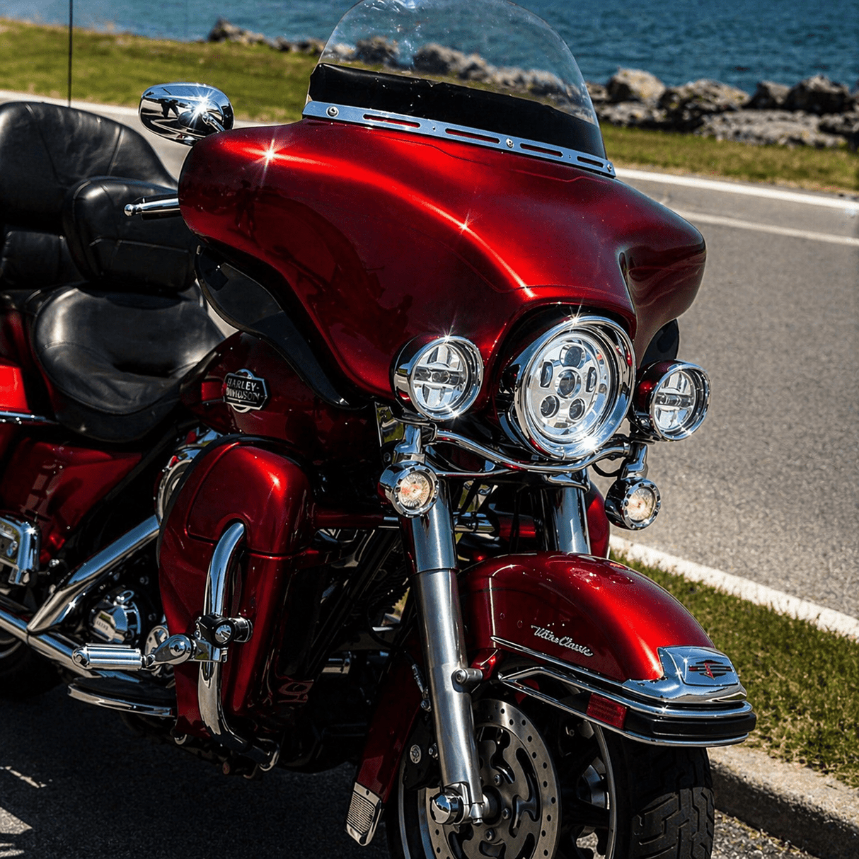Eagle Lights 7" LED Headlight and 4.5" LED Passing Light Kit for Harley-Davidson® and Indian® Motorcycles - Generation III / Chrome