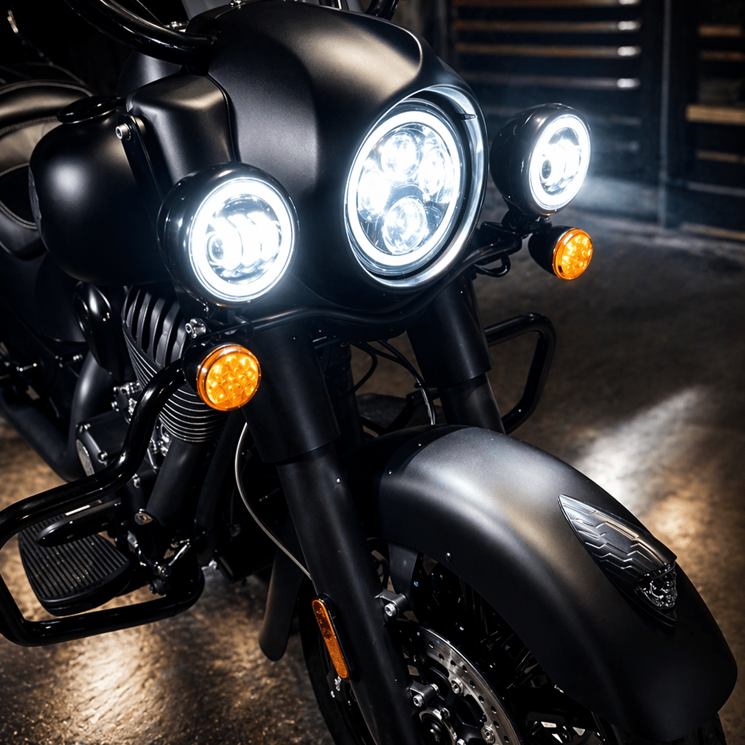 Eagle Lights 7" LED Headlight and 4.5" LED Passing Light Kit with Halo Rings for Harley-Davidson® and Indian Motorcycles - Generation II / Black / Halo Ring