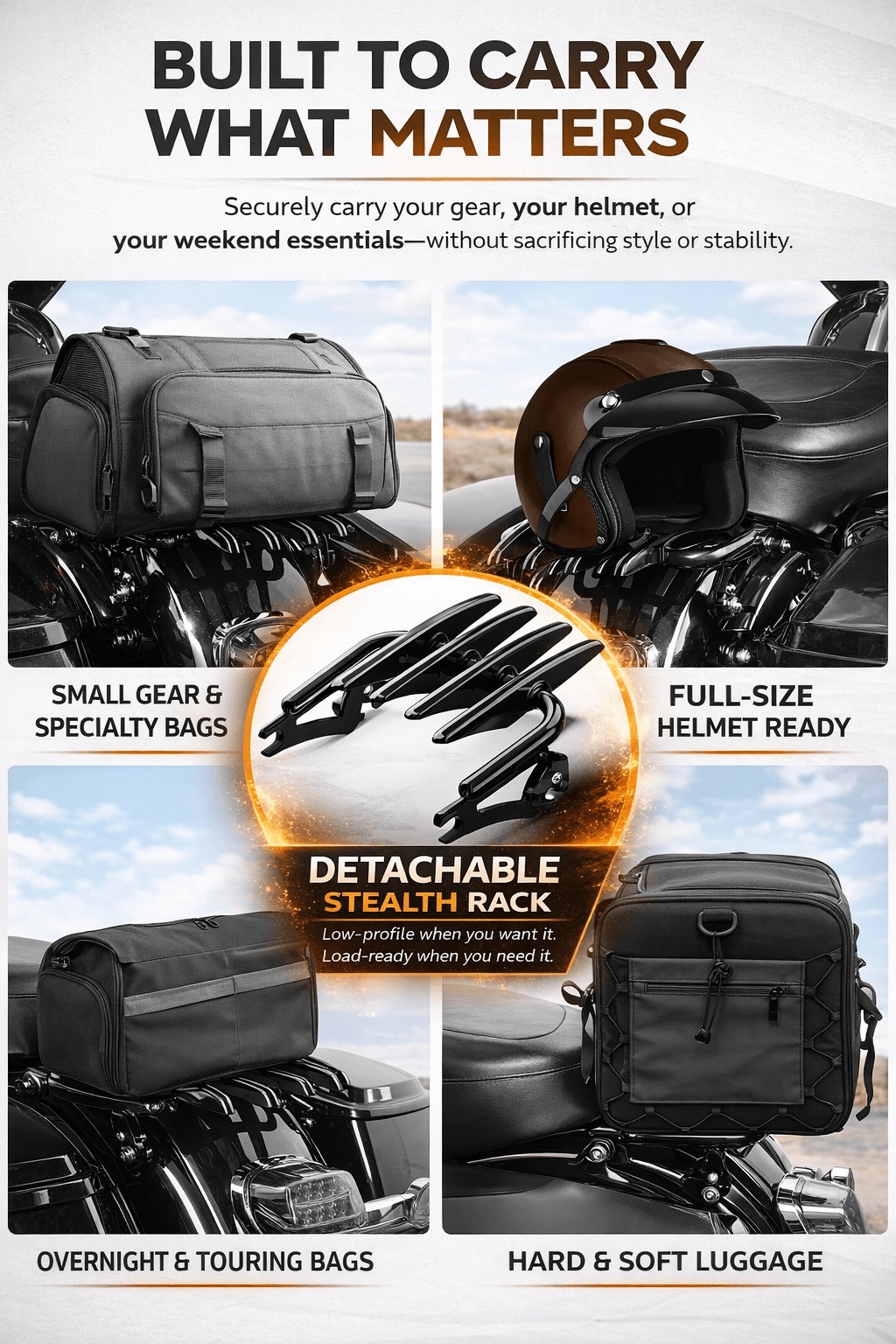 Eagle Lights Detachable Stealth Luggage Rack – Touring Cargo Rack for Harley Touring Models