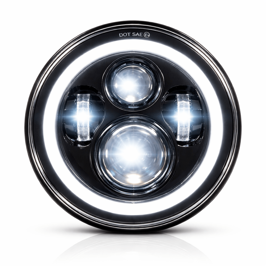 Eagle Lights 7" LED Headlight with LED Halo Ring for Harley-Davidson® and Indian® Motorcycles - Generation I / Generation I / Black Kit