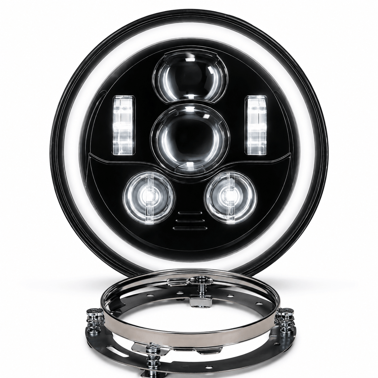 Eagle Lights 7" LED Headlight Kit with Halo Ring for Harley-Davidson® and Indian® Motorcycles - Generation III / Black