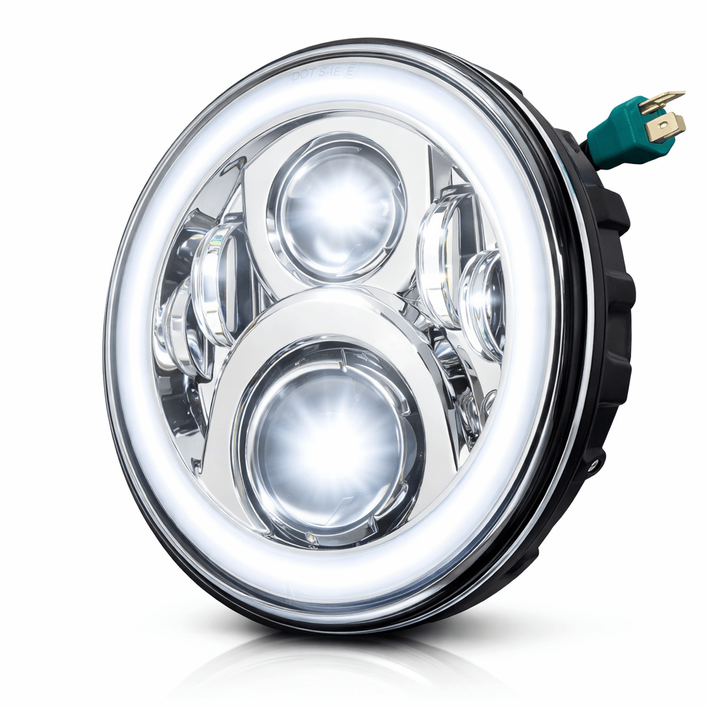 Eagle Lights 7" LED Headlight and 4.5" LED Passing Light Kit with Halo Rings for Harley-Davidson® & Indian® Motorcycles - Generation II / Chrome / Halo Ring