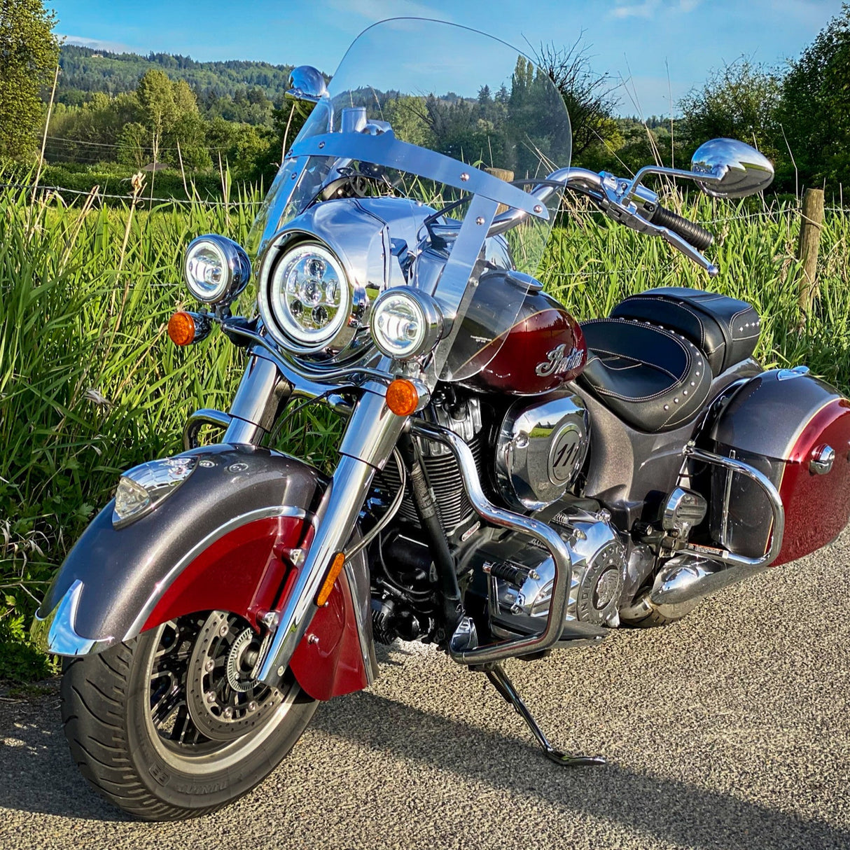 Eagle Lights 7" LED Headlight and 4.5" LED Passing Light Kit with Halo Rings for Harley-Davidson® & Indian® Motorcycles - Generation III / Chrome / Halo Ring