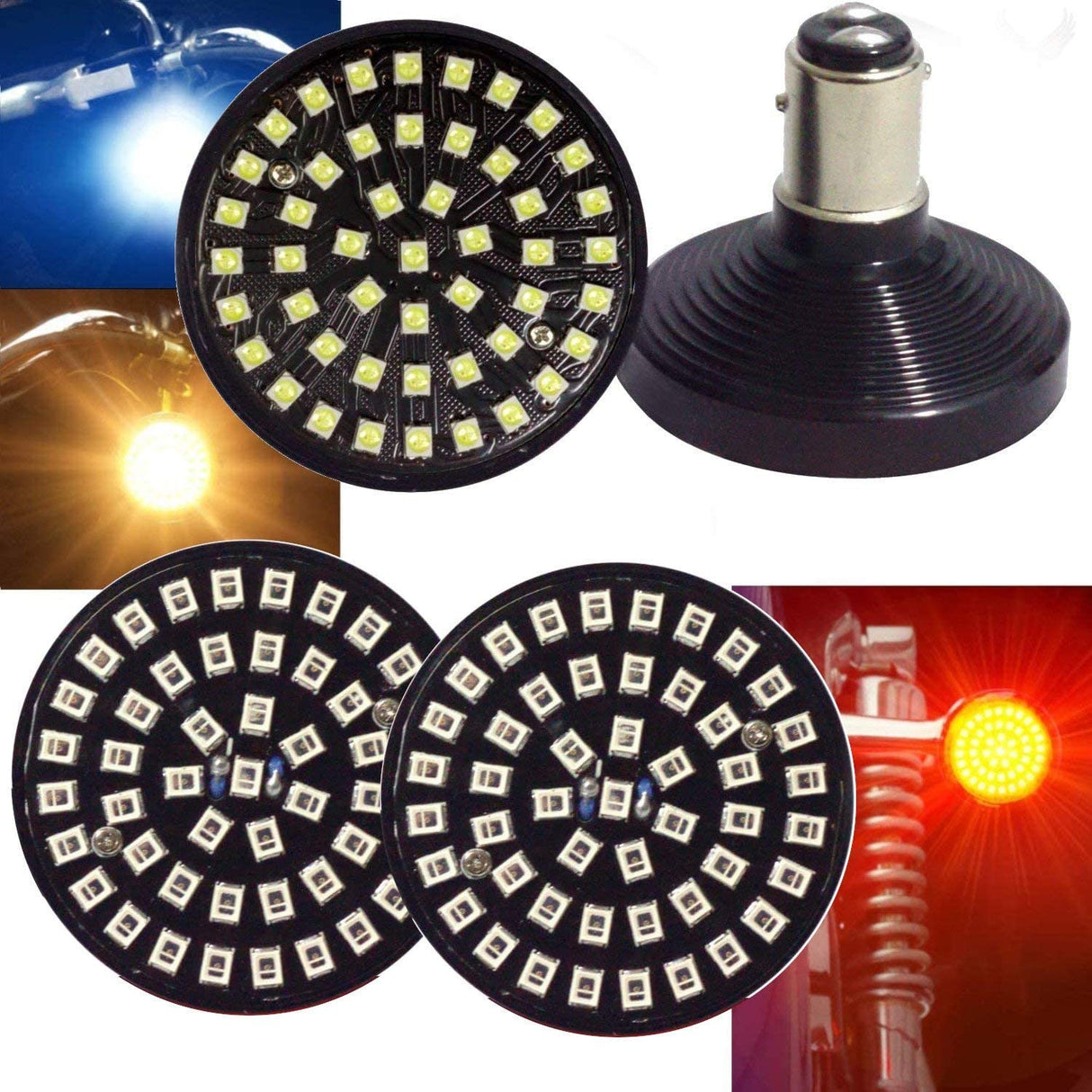 Eagle Lights SUNBURST 2" LED Turn Signals for Harley-Davidson® and Yamaha Models - Front 1157 / Rear 1156 / Rear LEDs Red