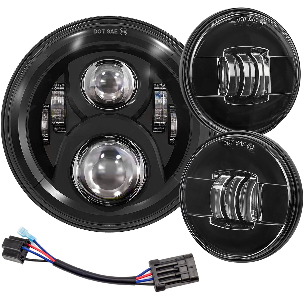 Eagle Lights 7" LED Headlight and 4.5" LED Passing Light Kit for Harley-Davidson® and Indian® - Generation II / Black