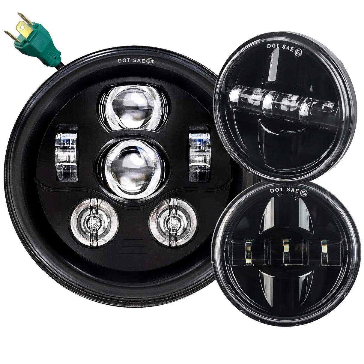 Eagle Lights 7" LED Headlight and 4.5" LED Passing Light Kit for Harley-Davidson® and Indian® Motorcycles - Generation III / Black