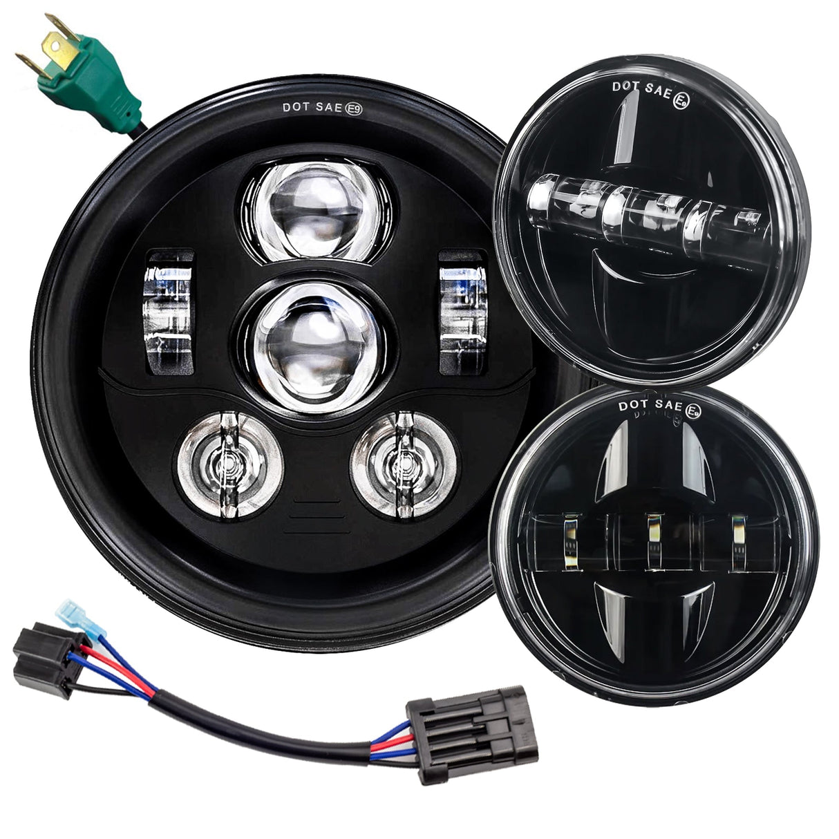 Eagle Lights 7" LED Headlight and 4.5" LED Passing Light Kit for Harley-Davidson® and Indian® Motorcycles - Generation III / Black