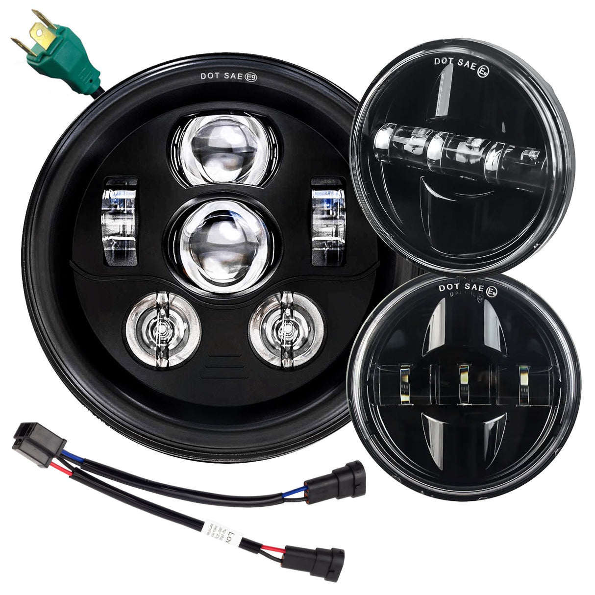 Eagle Lights 7" LED Headlight and 4.5" LED Passing Light Kit for Harley-Davidson® and Indian® Motorcycles - Generation III / Black