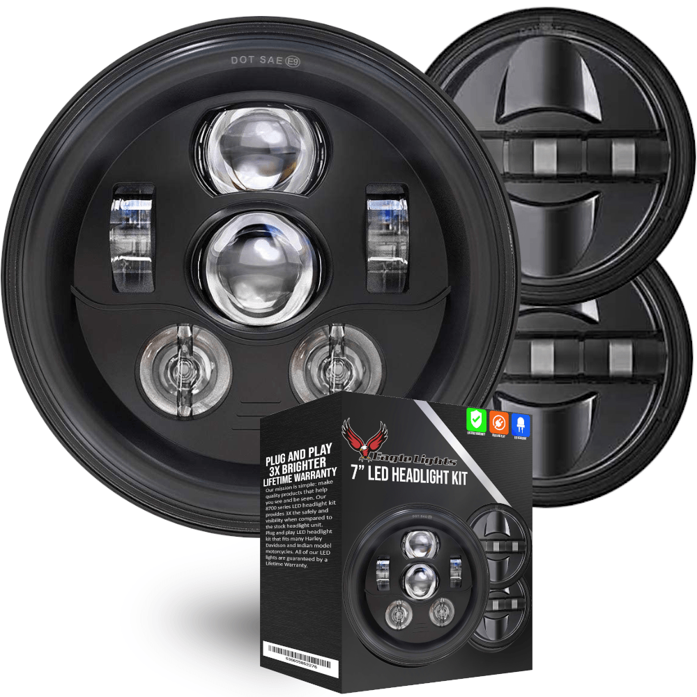 Eagle Lights 7" LED Headlight and 4.5" LED Passing Light Kit for Harley-Davidson® and Indian® Motorcycles - Generation III / Black