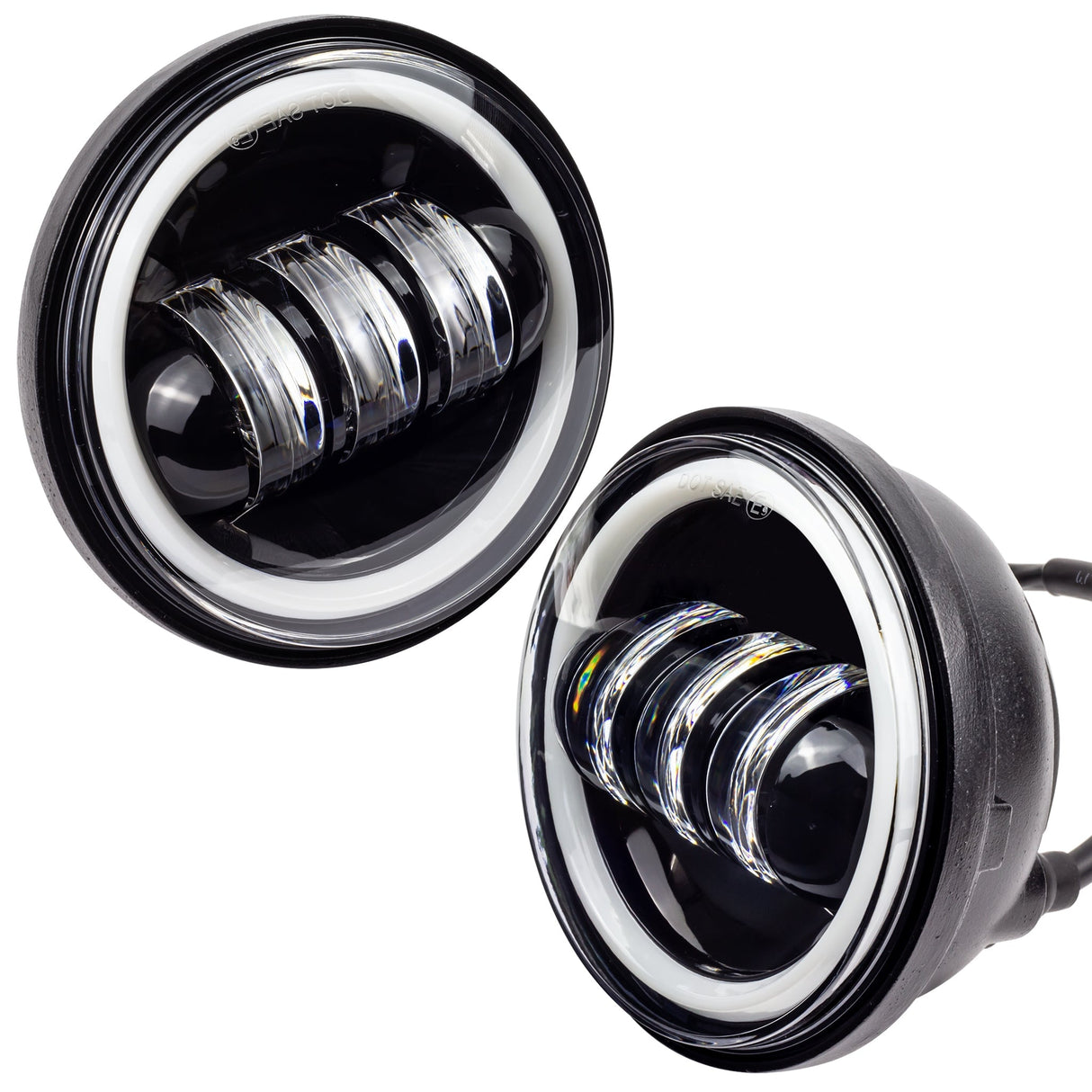 Eagle Lights 7" LED Headlight and 4.5" LED Passing Light Kit with Halo Rings for Harley-Davidson and Indian Motorcycles - Generation I / Black