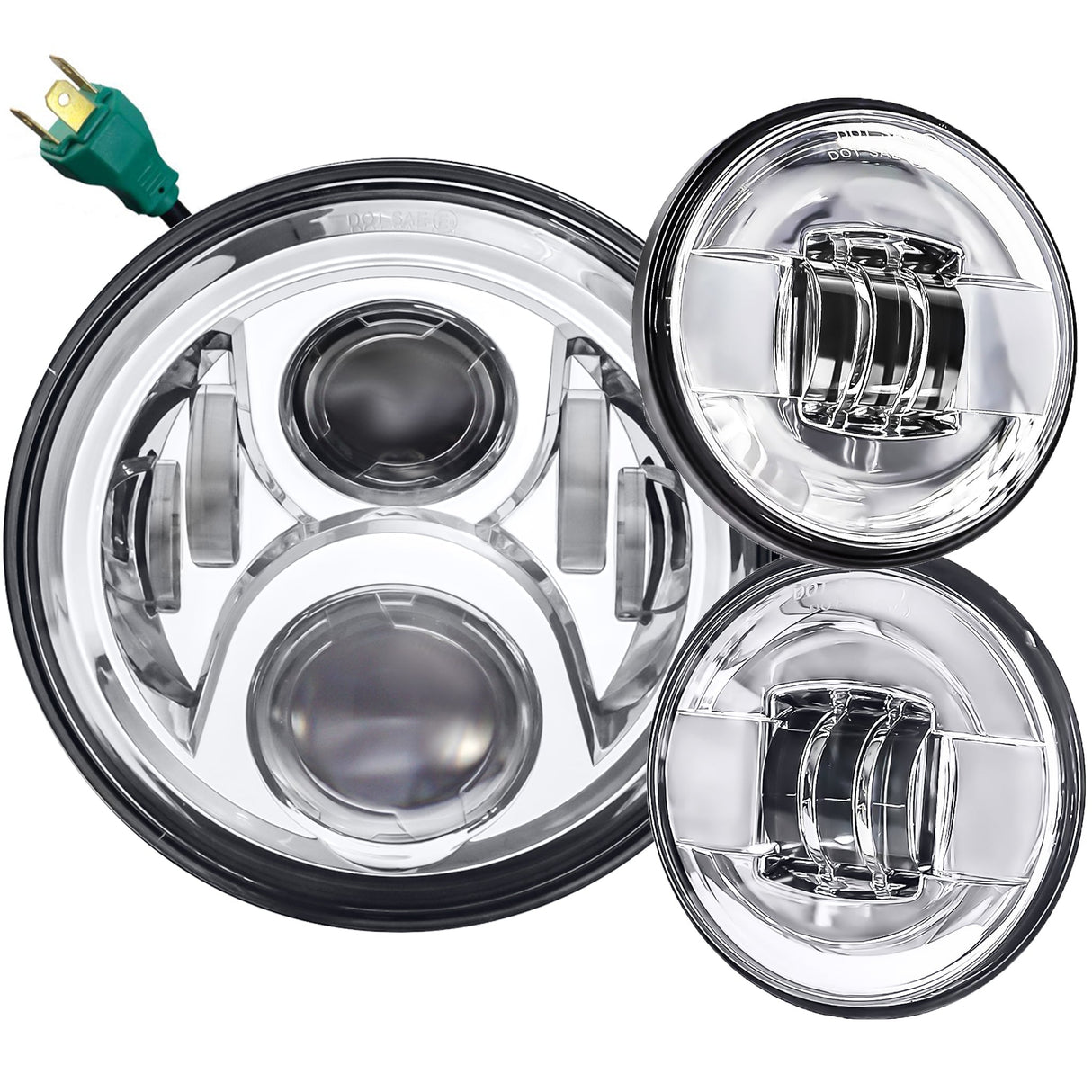 Eagle Lights 7" LED Headlight and 4.5" LED Passing Light Kit for Harley-Davidson® and Indian® Motorcycles - Generation II / Chrome