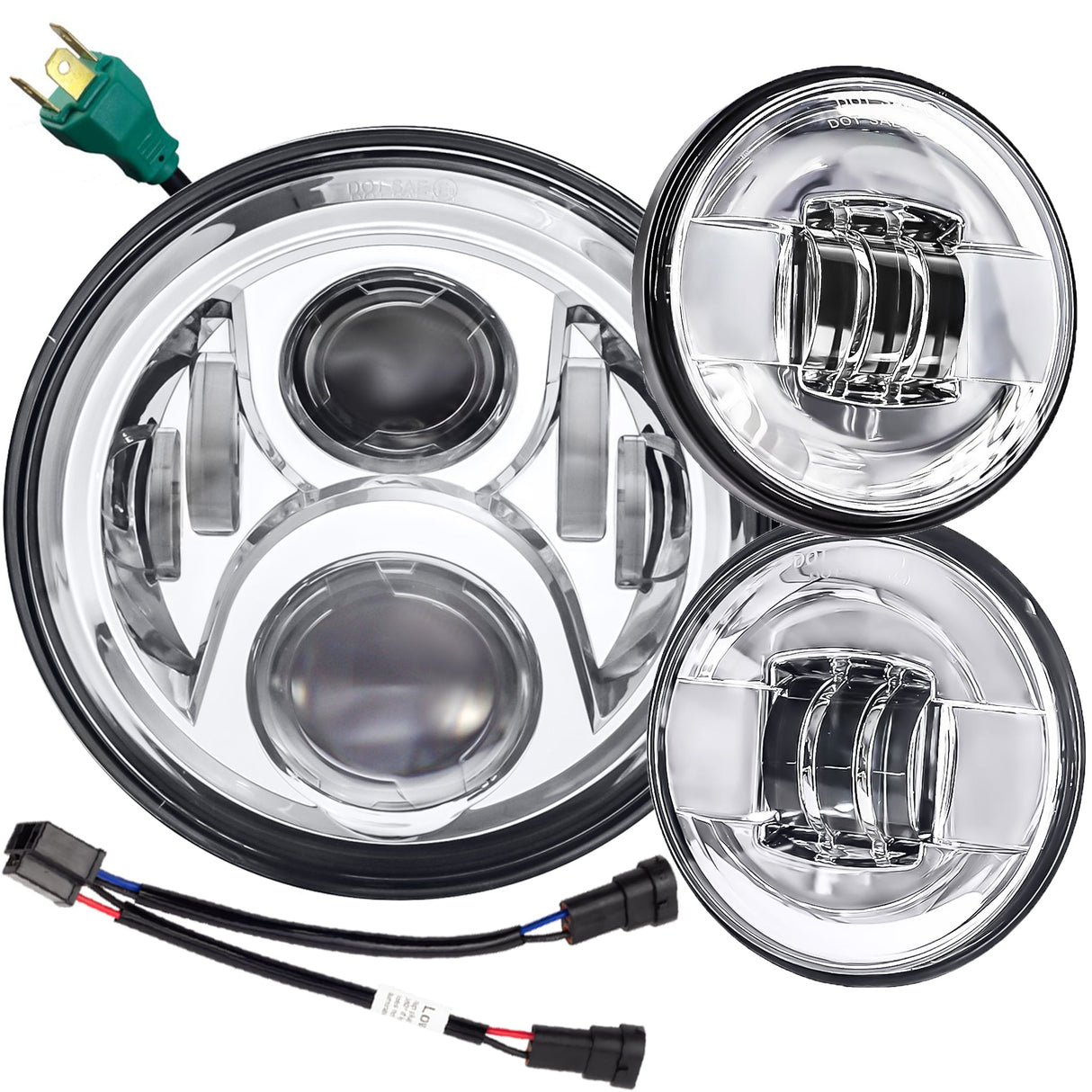 Eagle Lights 7" LED Headlight and 4.5" LED Passing Light Kit for Harley-Davidson® and Indian® Motorcycles - Generation II / Chrome