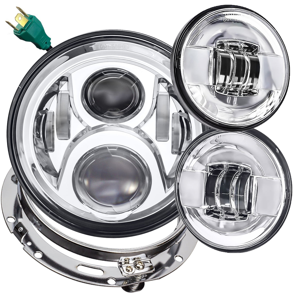 Eagle Lights 7" LED Headlight and 4.5" LED Passing Light Kit for Harley-Davidson® and Indian® Motorcycles - Generation II / Chrome