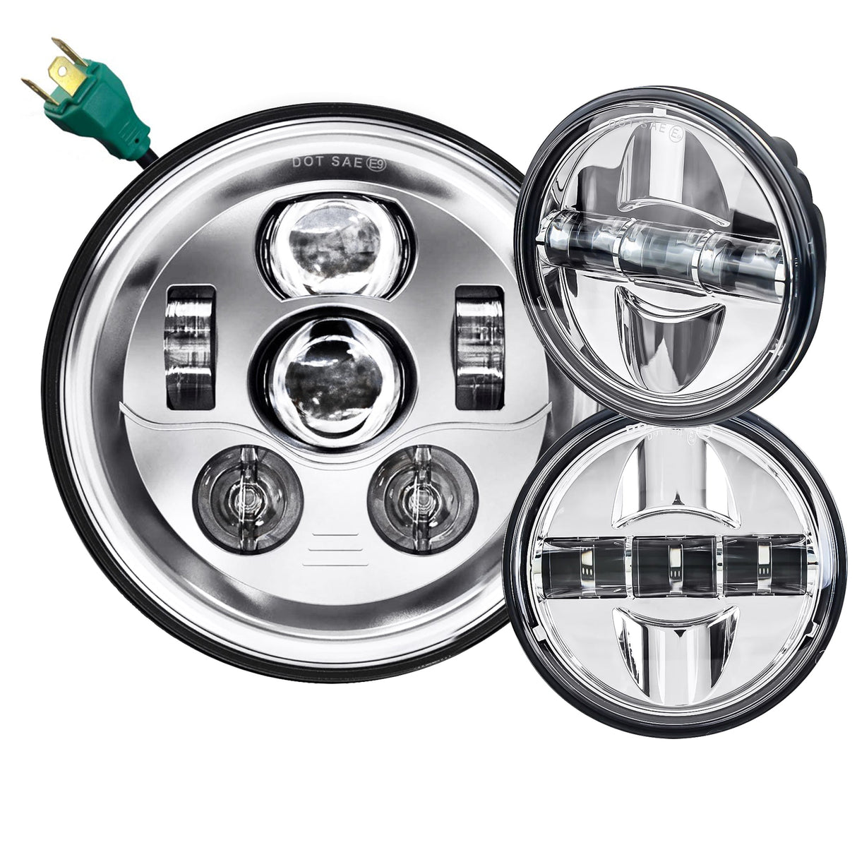 Eagle Lights 7" LED Headlight and 4.5" LED Passing Light Kit for Harley-Davidson® and Indian® Motorcycles - Generation III / Chrome