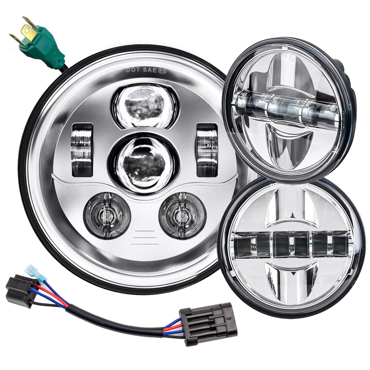 Eagle Lights 7" LED Headlight and 4.5" LED Passing Light Kit for Harley-Davidson® and Indian® Motorcycles - Generation III / Chrome