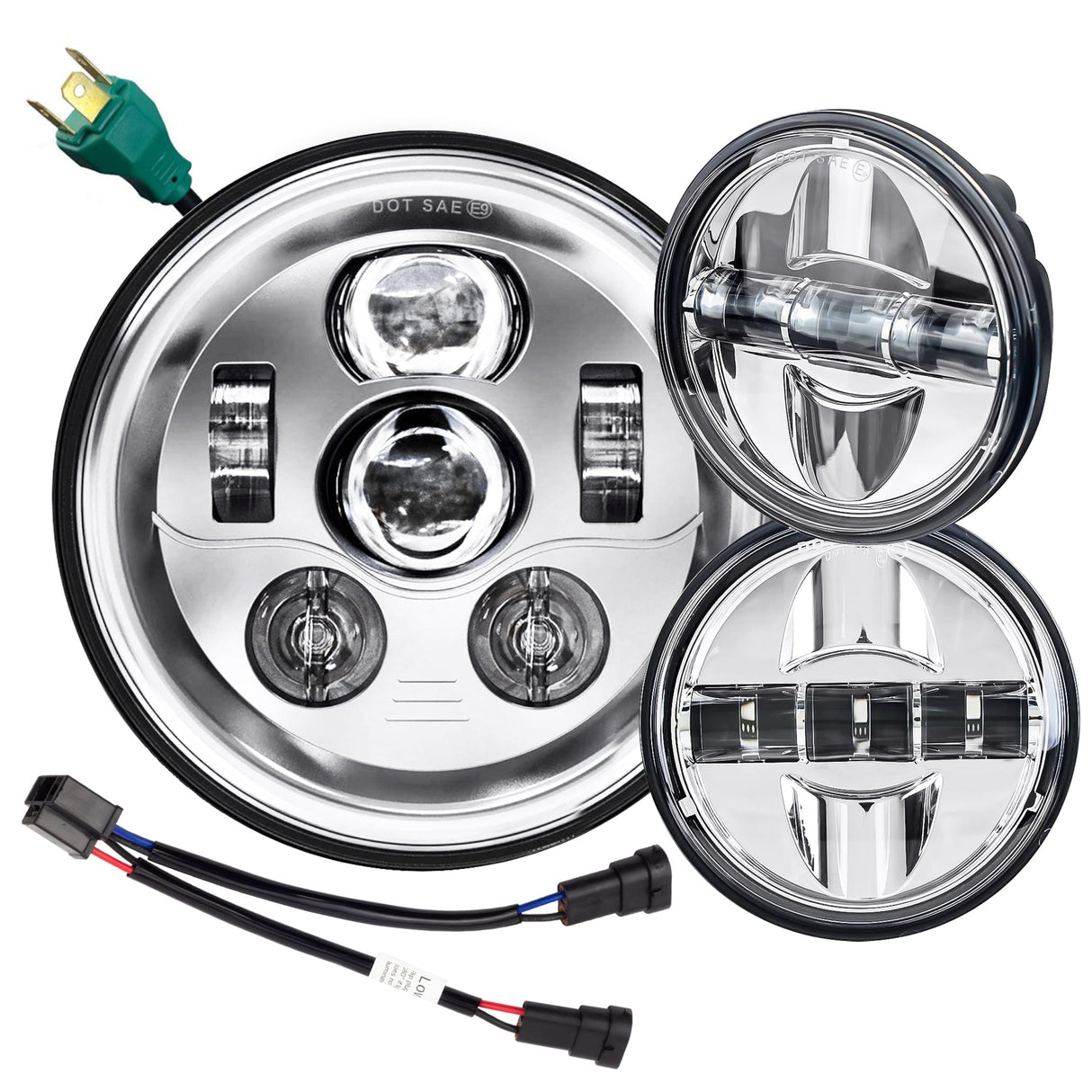 Eagle Lights 7" LED Headlight and 4.5" LED Passing Light Kit for Harley-Davidson® and Indian® Motorcycles - Generation III / Chrome