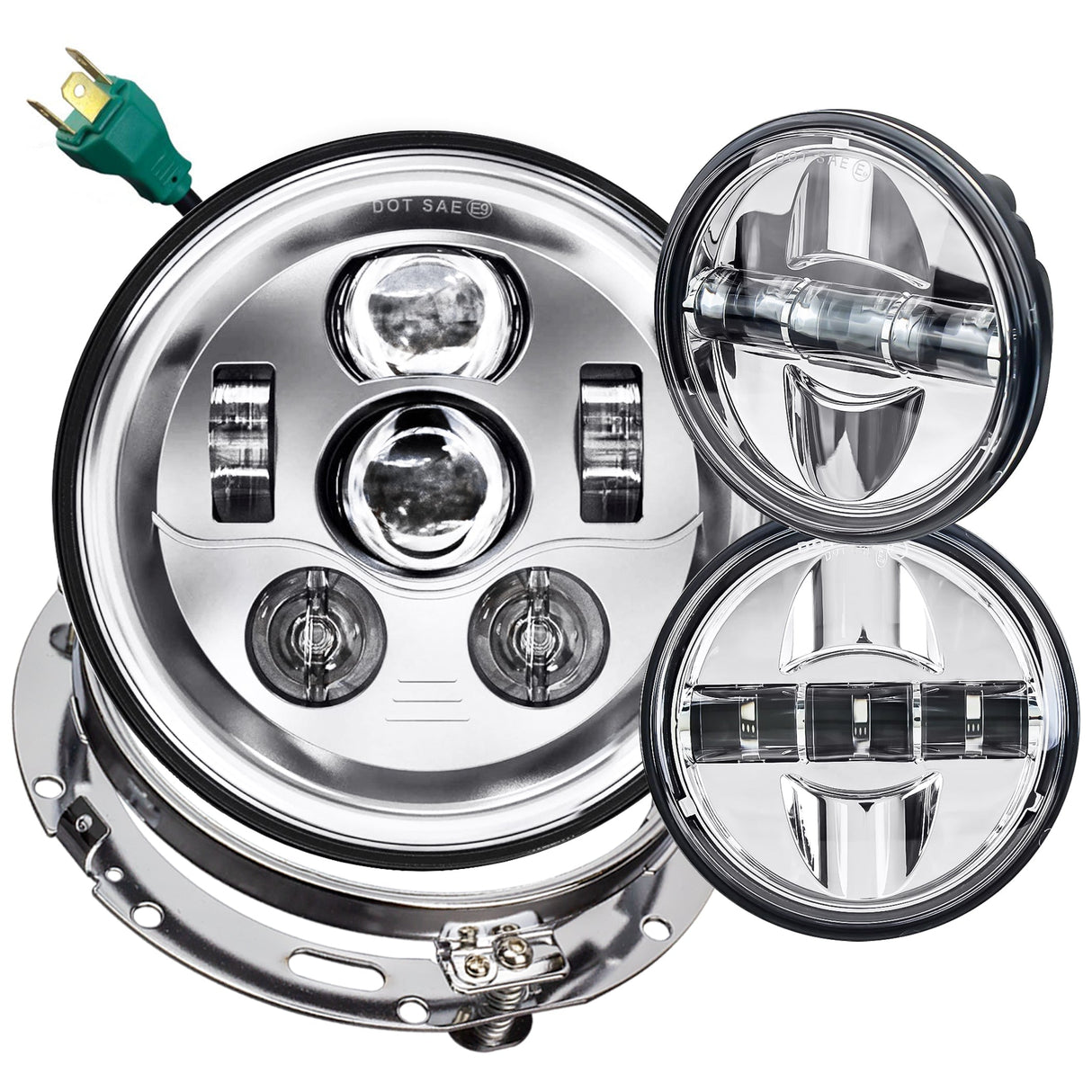 Eagle Lights 7" LED Headlight and 4.5" LED Passing Light Kit for Harley-Davidson® and Indian® Motorcycles - Generation III / Chrome