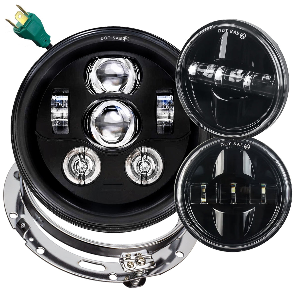 Eagle Lights 7" LED Headlight and 4.5" LED Passing Light Kit for Harley-Davidson® and Indian® Motorcycles - Generation III / Black